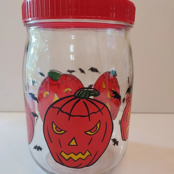 Vintage Glass Canister Pumpkins and Bats - Picture 1 of 10